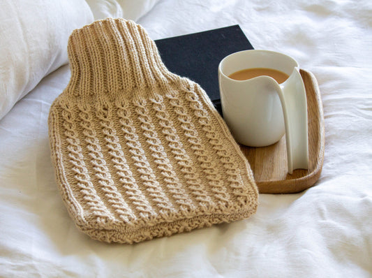 Cable Stitch Hot Water Bottle in Oatmeal
