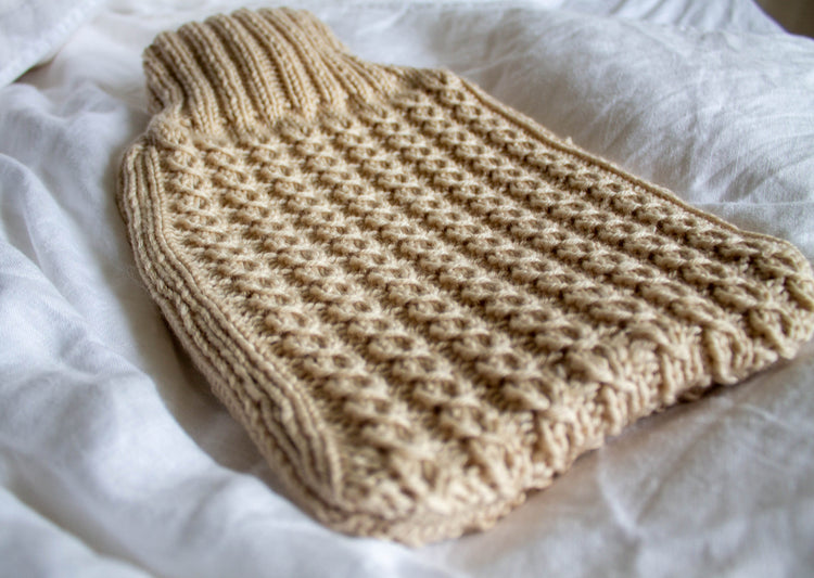 Cable Stitch Hot Water Bottle in Oatmeal