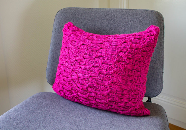 Contemporary Cable Stitch Cushion Hand Knit in Fuchsia