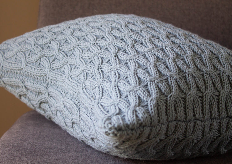 Contemporary Cable Cushion Hand Knit in Blue