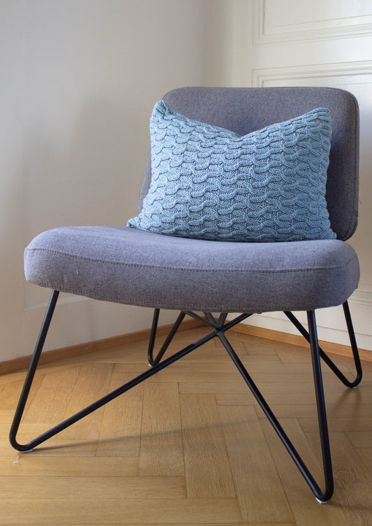 Contemporary Cable Cushion Hand Knit in Blue