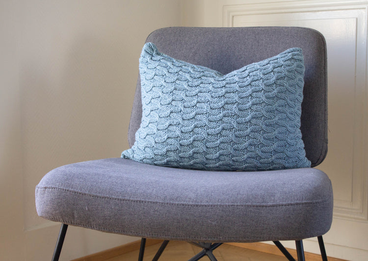 Contemporary Cable Cushion Hand Knit in Blue