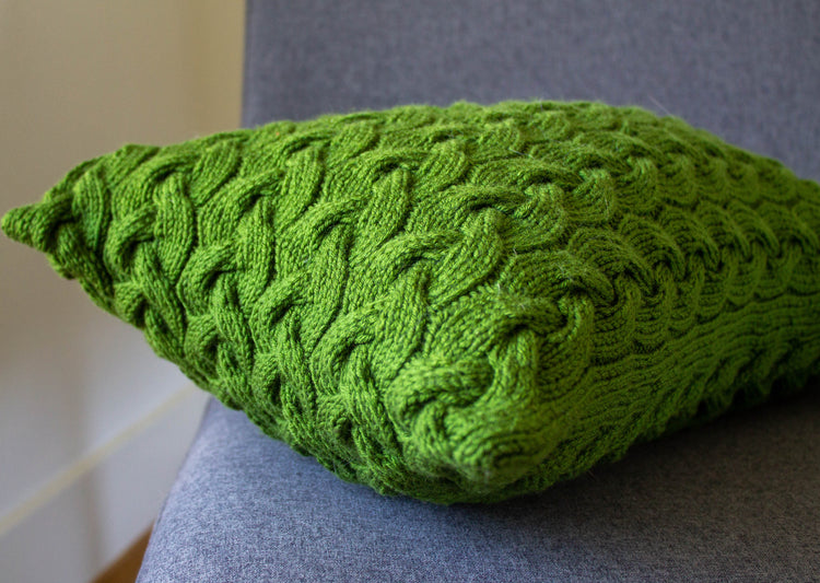Contemporary Cable Stitch Cushion Hand Knit in Emerald