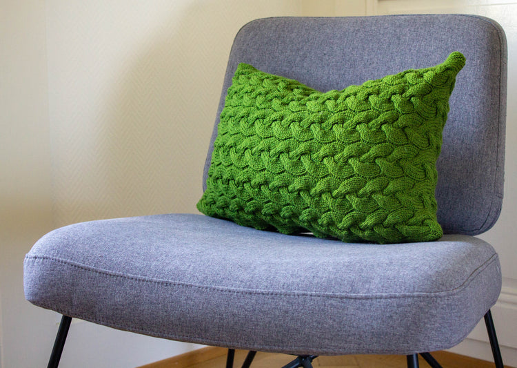 Contemporary Cable Stitch Cushion Hand Knit in Emerald