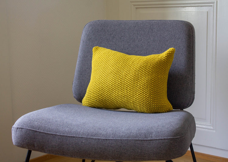 Seed Stitch Cushion Hand Knit in Gold