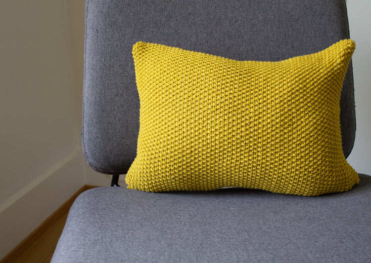 Seed Stitch Cushion Hand Knit in Gold