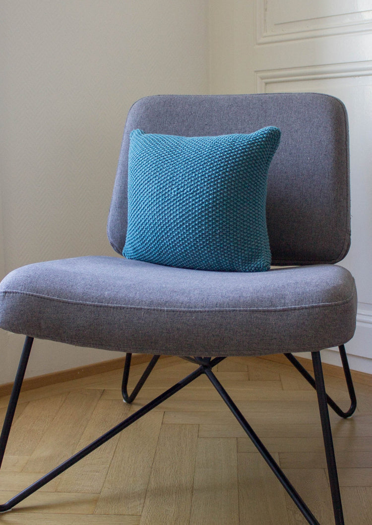 Seed Stitch Hand Knit Cushion in Teal