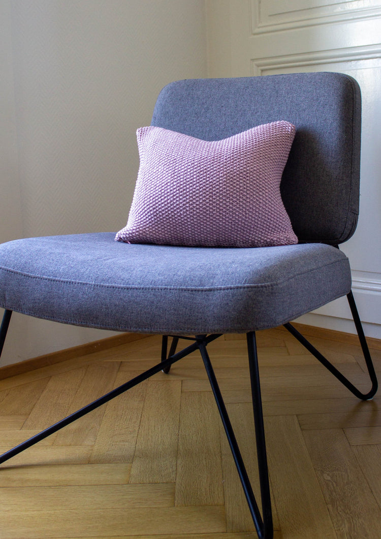 Seed Stitch Cushion Hand Knit in Blush Pink