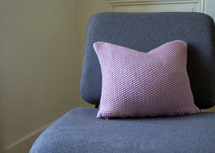 Seed Stitch Cushion Hand Knit in Blush Pink