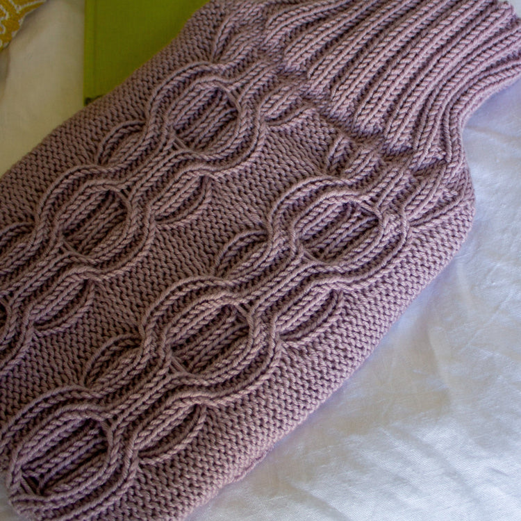 Cashmere Blend Hand Knit Cable Stitch Hot Water Bottle (Dusty Pink)