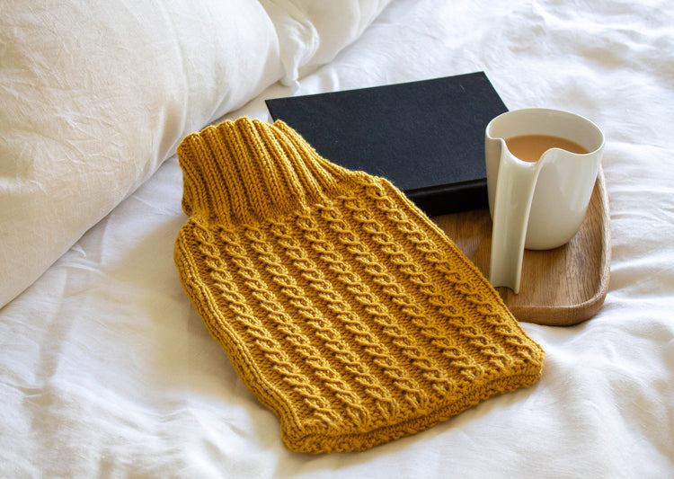 Cable Stitch Hot Water Bottle in Gold