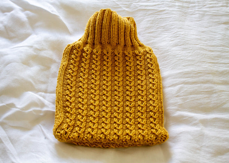 Cable Stitch Hot Water Bottle in Gold