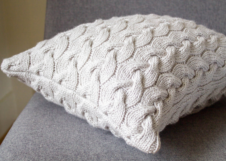 Contemporary Cable Knit Cushion Hand Knit in Grey