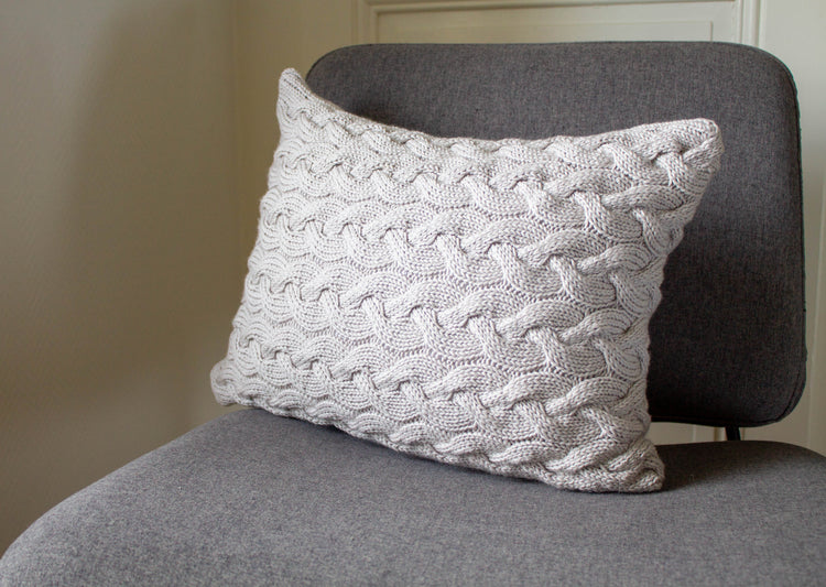 Contemporary Cable Knit Cushion Hand Knit in Grey