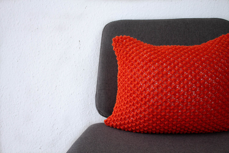 Handknit Textured Cushion - Orange
