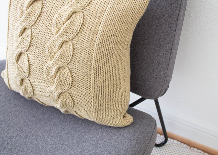 Hand Knit Chunky Cable Knit Cushion - Stone