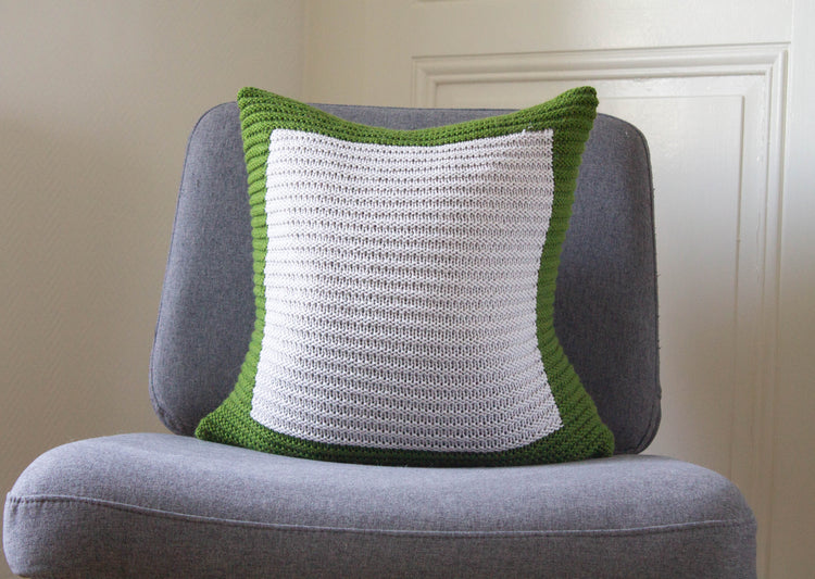 Colourblock Cushion Hand Knit in Green and Grey