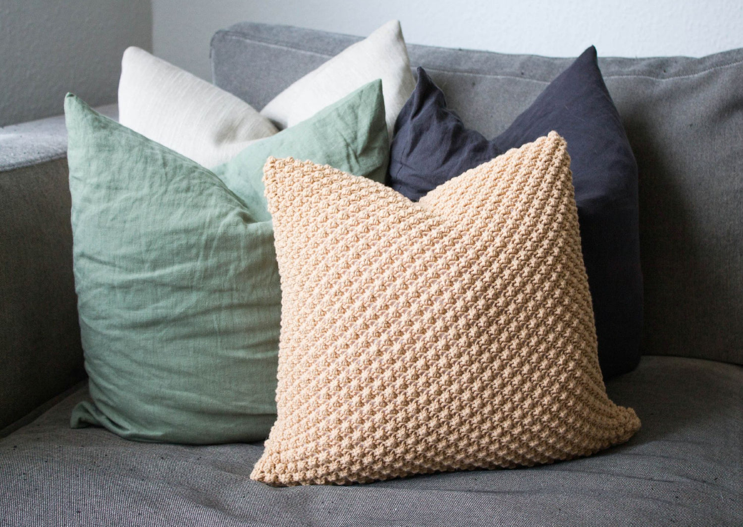 Textured Hand Knit Cushion Camel