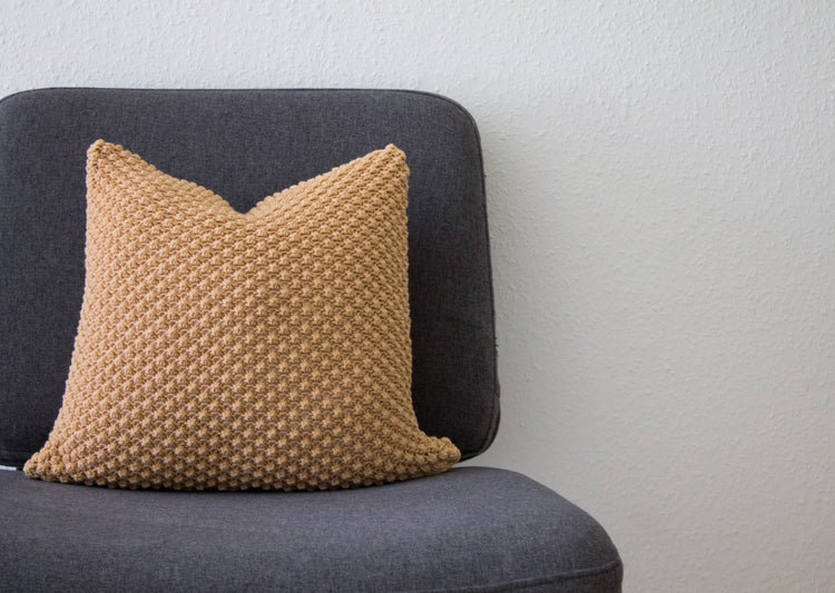 Hand-Knit Textured Cushion - Ecru