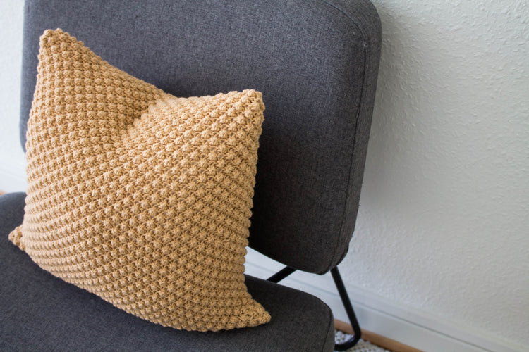Hand-Knit Textured Cushion - Ecru