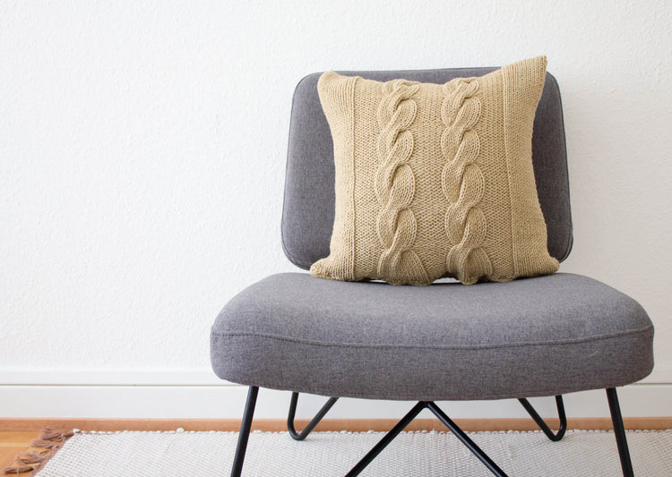 Hand Knit Chunky Cable Knit Cushion - Stone