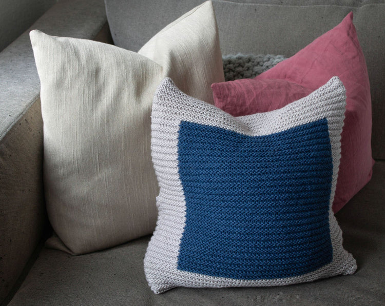 Colourblock Cushion Hand Knit in Grey and Navy