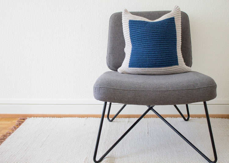 Colourblock Cushion Hand Knit in Grey and Navy