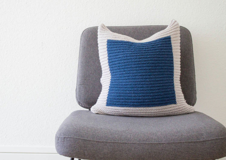 Colourblock Cushion Hand Knit in Grey and Navy