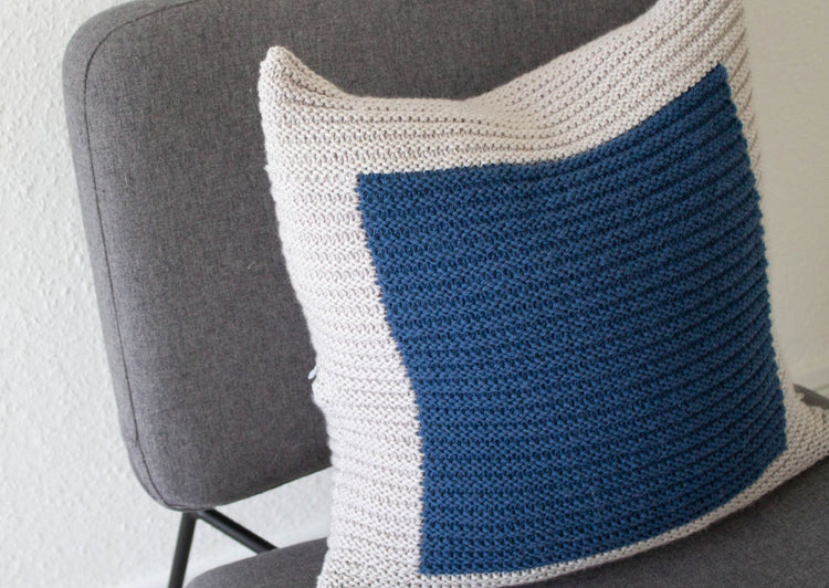 Colourblock Cushion Hand Knit in Grey and Navy