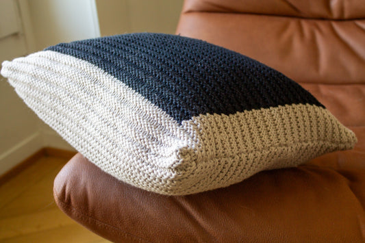 Hand Knit Colour Block Cushion Cover (Ecru and Black)