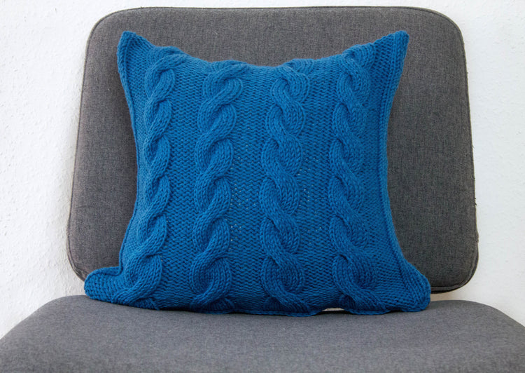 Hand Knit Chunky Cable Stitch Cushion - Teal