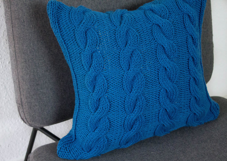 Hand Knit Chunky Cable Stitch Cushion - Teal