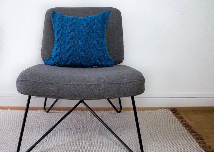 Hand Knit Chunky Cable Stitch Cushion - Teal