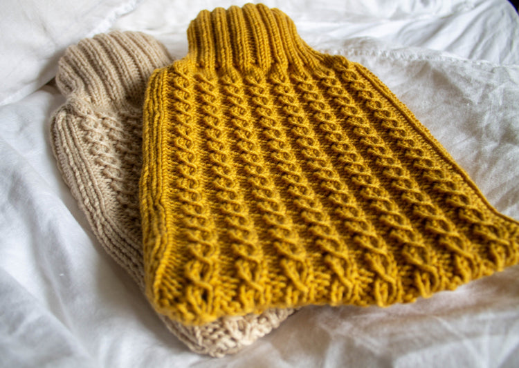 Cable Stitch Hot Water Bottle in Gold