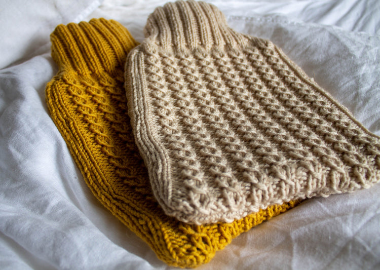 Cable Stitch Hot Water Bottle in Oatmeal