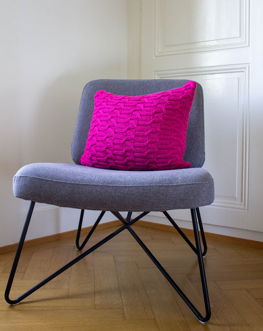 Contemporary Cable Stitch Cushion Hand Knit in Fuchsia