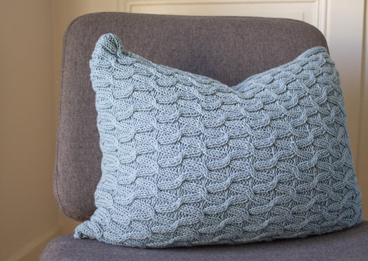 Contemporary Cable Cushion Hand Knit in Blue