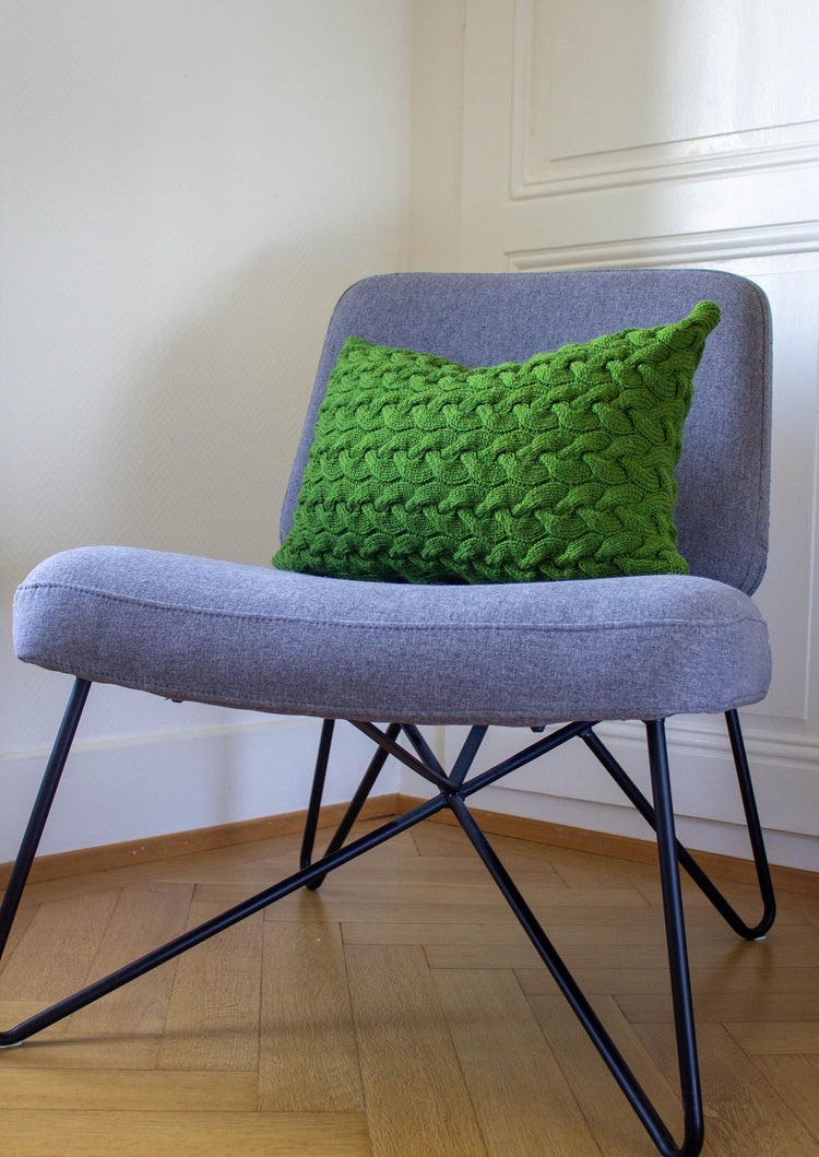 Contemporary Cable Stitch Cushion Hand Knit in Emerald