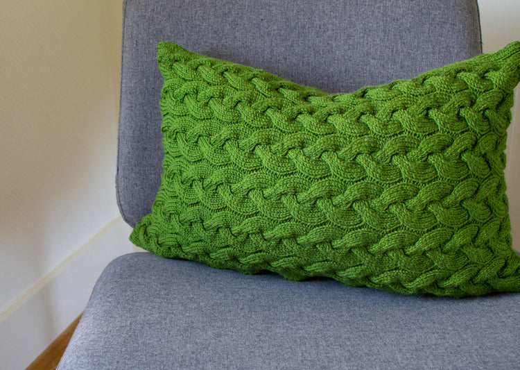 Contemporary Cable Stitch Cushion Hand Knit in Emerald