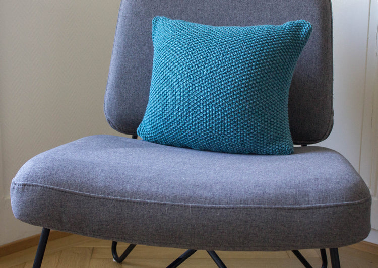 Seed Stitch Hand Knit Cushion in Teal
