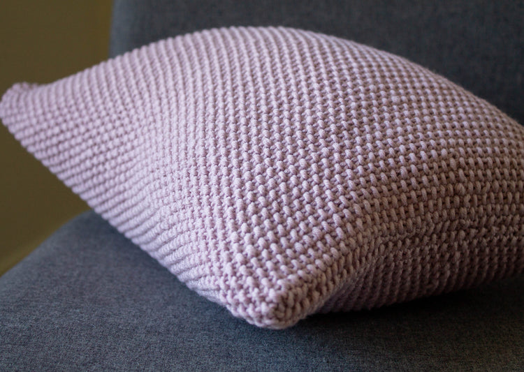 Seed Stitch Cushion Hand Knit in Blush Pink