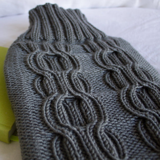 Cashmere Blend Hand Knit Cable Stitch Hot Water Bottle (Grey)