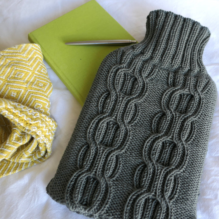 Cashmere Blend Hand Knit Cable Stitch Hot Water Bottle (Grey)