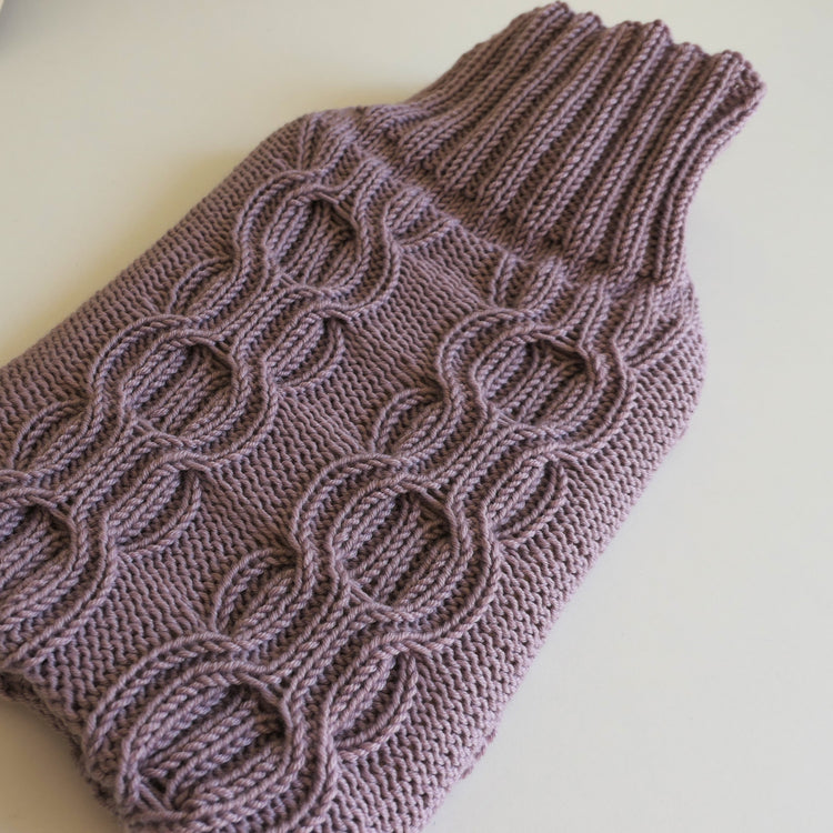 Cashmere Blend Hand Knit Cable Stitch Hot Water Bottle (Dusty Pink)