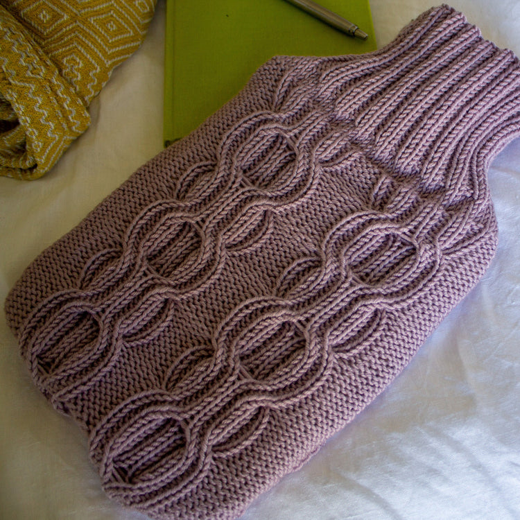 Cashmere Blend Hand Knit Cable Stitch Hot Water Bottle (Dusty Pink)