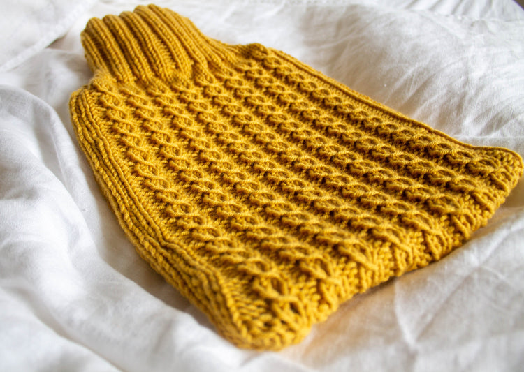Cable Stitch Hot Water Bottle in Gold