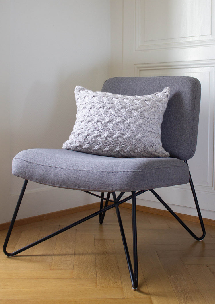 Contemporary Cable Knit Cushion Hand Knit in Grey