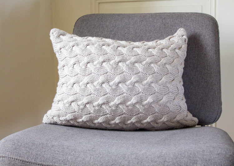 Contemporary Cable Knit Cushion Hand Knit in Grey