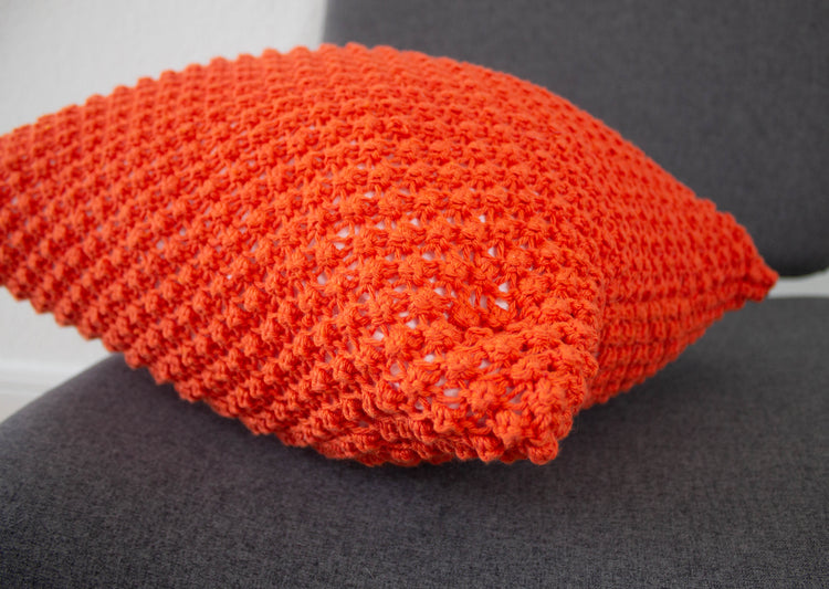 Handknit Textured Cushion - Orange