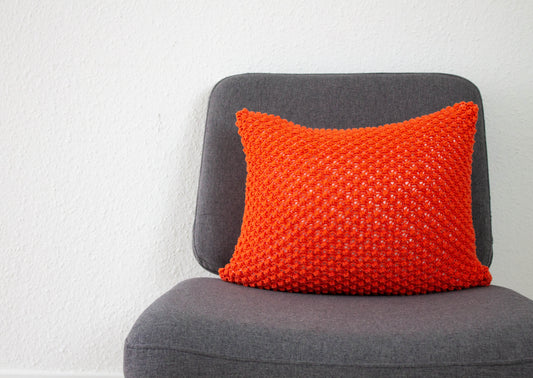 Handknit Textured Cushion - Orange